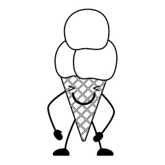 kawaii excited ice cream cone over white background, vector illustration