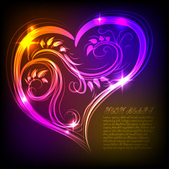 A beautiful multicolored heart with a bright neon effect with a place for text. Festive postcard. Vector