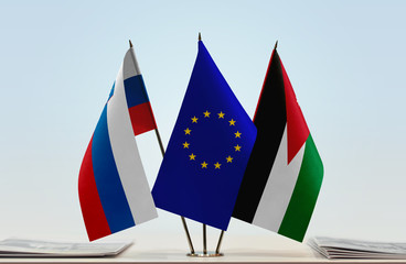 Flags of Slovenia European Union and Jordan