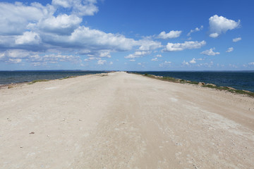 The road across the Kerch Strait to the construction of the bridge. Taman Bay