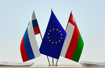 Flags of Slovenia European Union and Oman