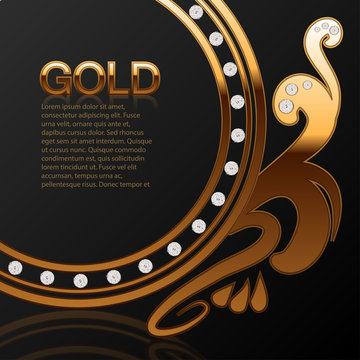 Background for a jewelry store, gold with diamonds in a circle and a place for your advertising. Vector
