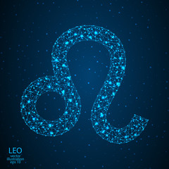 Sign of the zodiac Leo composed of 3D triangles, lines, dots and formations. Vector illustration of the EPS 10.