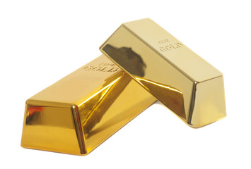  Gold bullion bars on white background