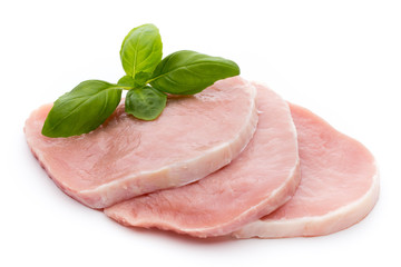 Fresh raw beef steak isolated on white background, top view.