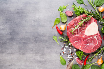 Raw fresh meat Ribeye Steak with spice.