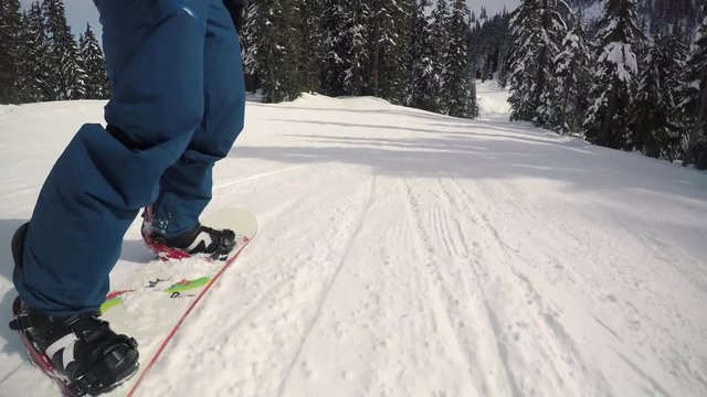 Low POV Snowboarding Groomed Resort Run