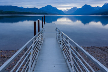 Fototapeta na wymiar Glacier Lake And Dock At Dawn