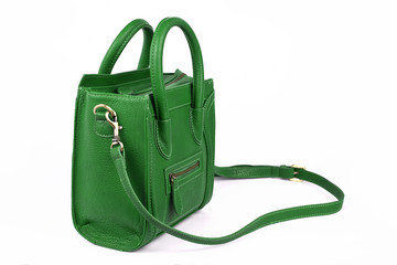 Green Women's handbag, Ladies bag, Green female clutch, Green clutch.Women's bag isolated white background.Bag isolated white background.Clutch isolated white background.