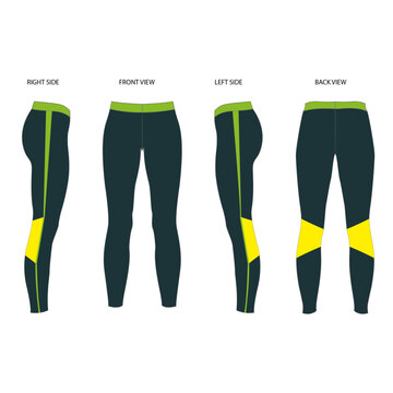 Ladies Legging Vector Template Mock up - Front,Back and Side viees- Fashion Sketches