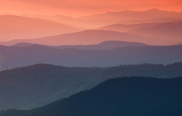 Hills lines during sunrise. Beautiful natural landscape
