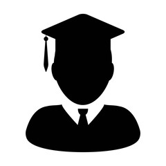 Student Icon Vector Graduation with Mortar Board for School, College and University in Glyph Pictogram Male Person Profile Avatar Symbol illustration