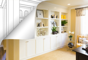 Built-in Shelves and Cabinets Photo with Page Corner Flipping to Drawing Behind