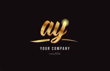 gold alphabet letter ay a y logo combination icon design