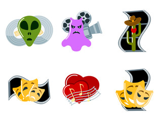 Cinema genre icons set cinematography flat entertainment comedy drama thriller movie production symbol vector illustration.