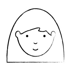 sketch of cartoon woman with long hair icon over white background, vector illustration