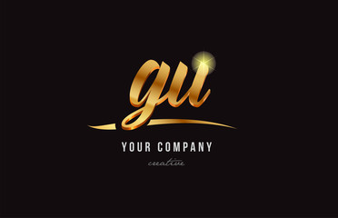 gold alphabet letter gu g u logo combination icon design