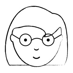 sketch of cartoon woman with glasses icon over white background, vector illustration