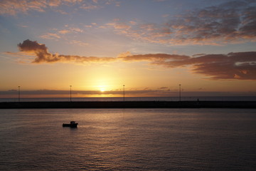 Magical ocean. Sunrise over the Atlantic. Morning.