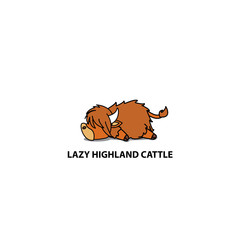 Lazy highland cattle, cute highland cow sleeping icon, logo design, vector illustration - obrazy, fototapety, plakaty