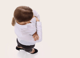 view from the top.in full growth. confident young business lady.