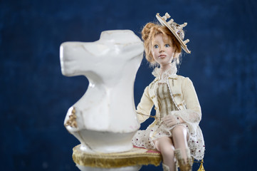 Porcelain clay blonde girl vintage dress chess knight