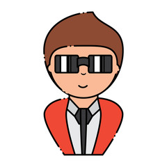 cartoon man wearing suit and sunglasses over white background, colorful design. vector illustration