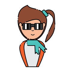 cartoon woman with sunglasses and kerchief over white background, colorful design. vector illustration