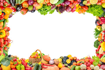 Obraz na płótnie Canvas Frame healthy fruits and vegetables isolated on white