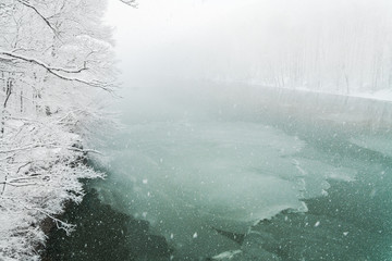 Snowy Lake with Blue Water