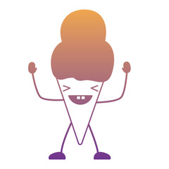 kawaii excited ice cream cone over white background, colorful design. vector illustration