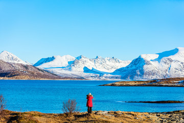 Fototapeta premium Tourist in Northern Norway