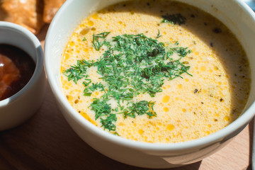 A delicious chicken cream soup from chef