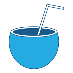 coconut cocktail icon over white background, blue shading design.  vector illlustration