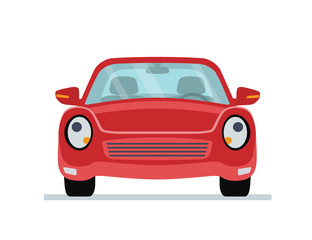 Red cartoon car isolated on white background. Front view. Vector illustration 
