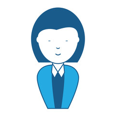 Cartoon businesswoman icon over white background, blue shading design. vector illustration