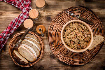 Bigos - stewed cabbage with meat,dried mushrooms and smoked sausage.