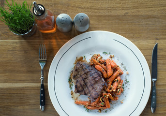 Steak and grill vegetables as a dinner background. Concept and idea of tasty food