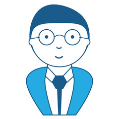 Old man wearing suit and glasses over white background, blue shading design. vector illustration