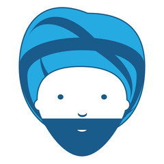 cartoon Indian man wearing a turban over white background, blue shading design. vector illustration