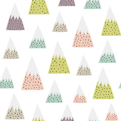 Cute snowy mountains seamless pattern. Nature background. Vector illustration