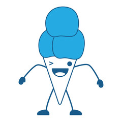 kawaii ice cream cone wiking an eye over white background, blue shading design. vector illustration