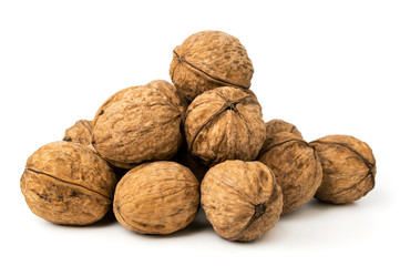 A bunch of walnuts on a white, isolated.