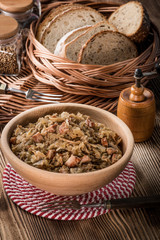 Bigos - stewed cabbage with meat,dried mushrooms and smoked sausage.