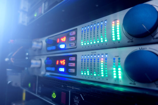 Audio Server. Server Room In Data Center Full Of Telecommunication Equipment. 