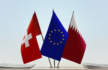 Flags of Switzerland European Union and Qatar