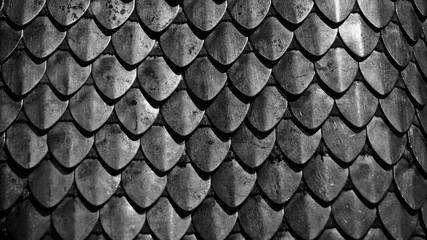 metal chainmail of a knight in black white color macro