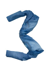 the isolated numbers from 1 to 10 laid out with jeans in different shades and colors