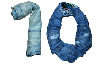 the isolated numbers from 1 to 10 laid out with jeans in different shades and colors