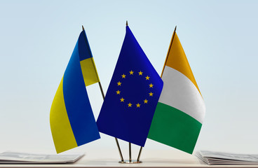 Flags of Ukraine European Union and Ivory Coast